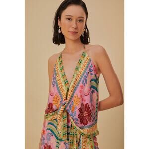 Farm Rio Pink Fruits Queen Scarf Lenzing™ Ecovero™ Viscose Blouse Women XL NWT